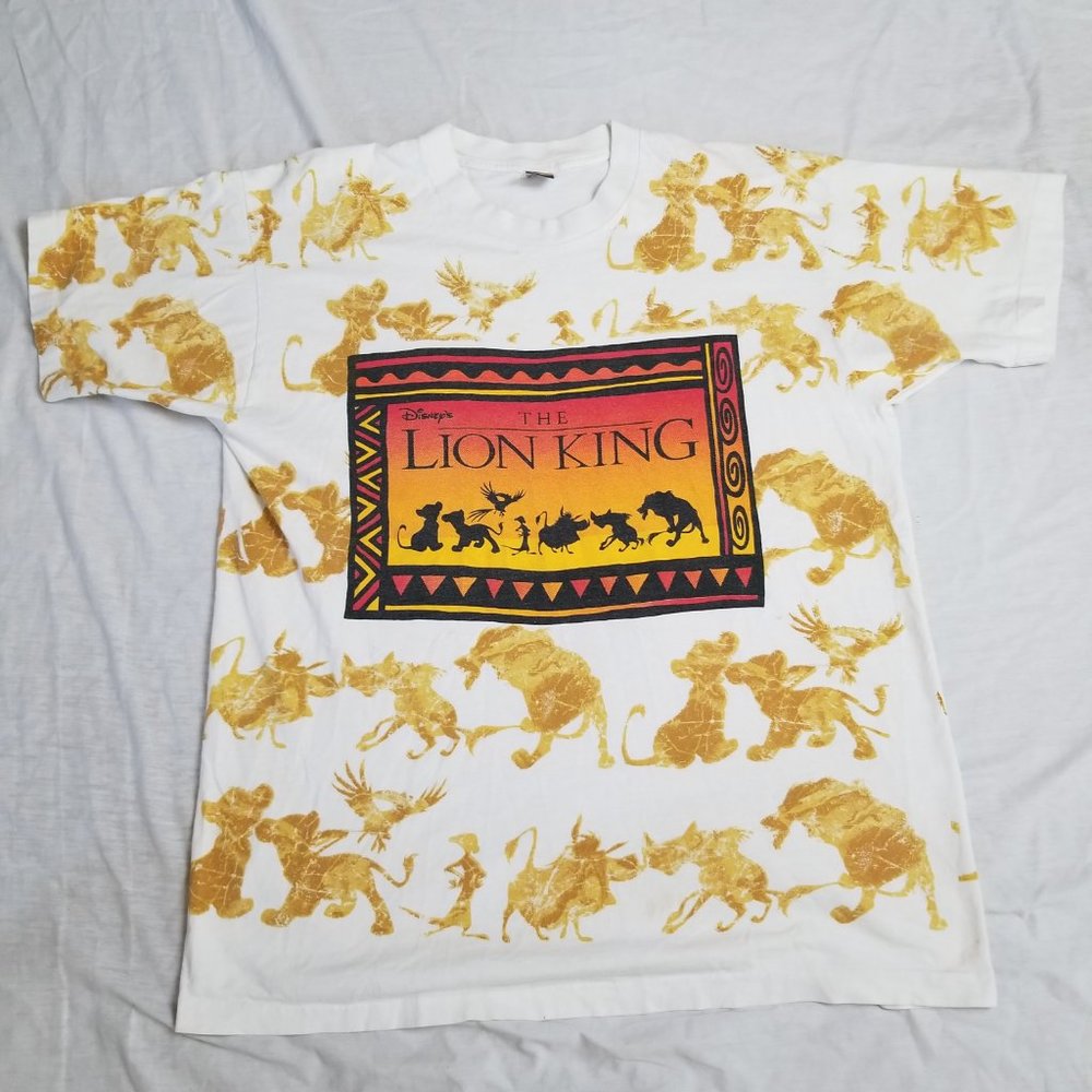 Vintage 90s Lion King All Over Print T Shirt White Movie Promo Disney Size XL